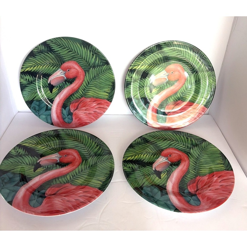 Sakura Evolution Melamine Desert/Salad Plates Flamingo Set of 4 Tropical Florida